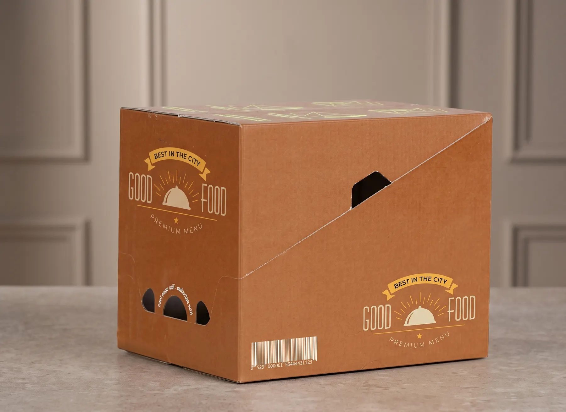 Printed kraft food carry box with die-cut handle