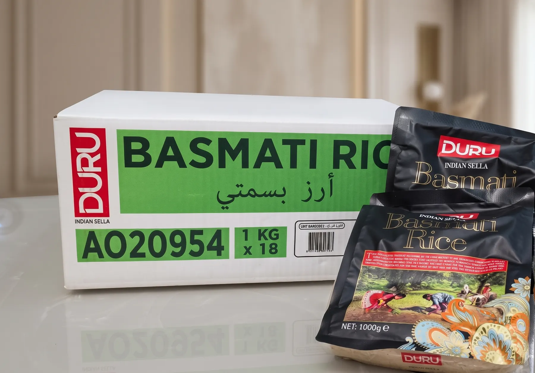 Export shipper carton for 18 × 1 kg basmati rice packs