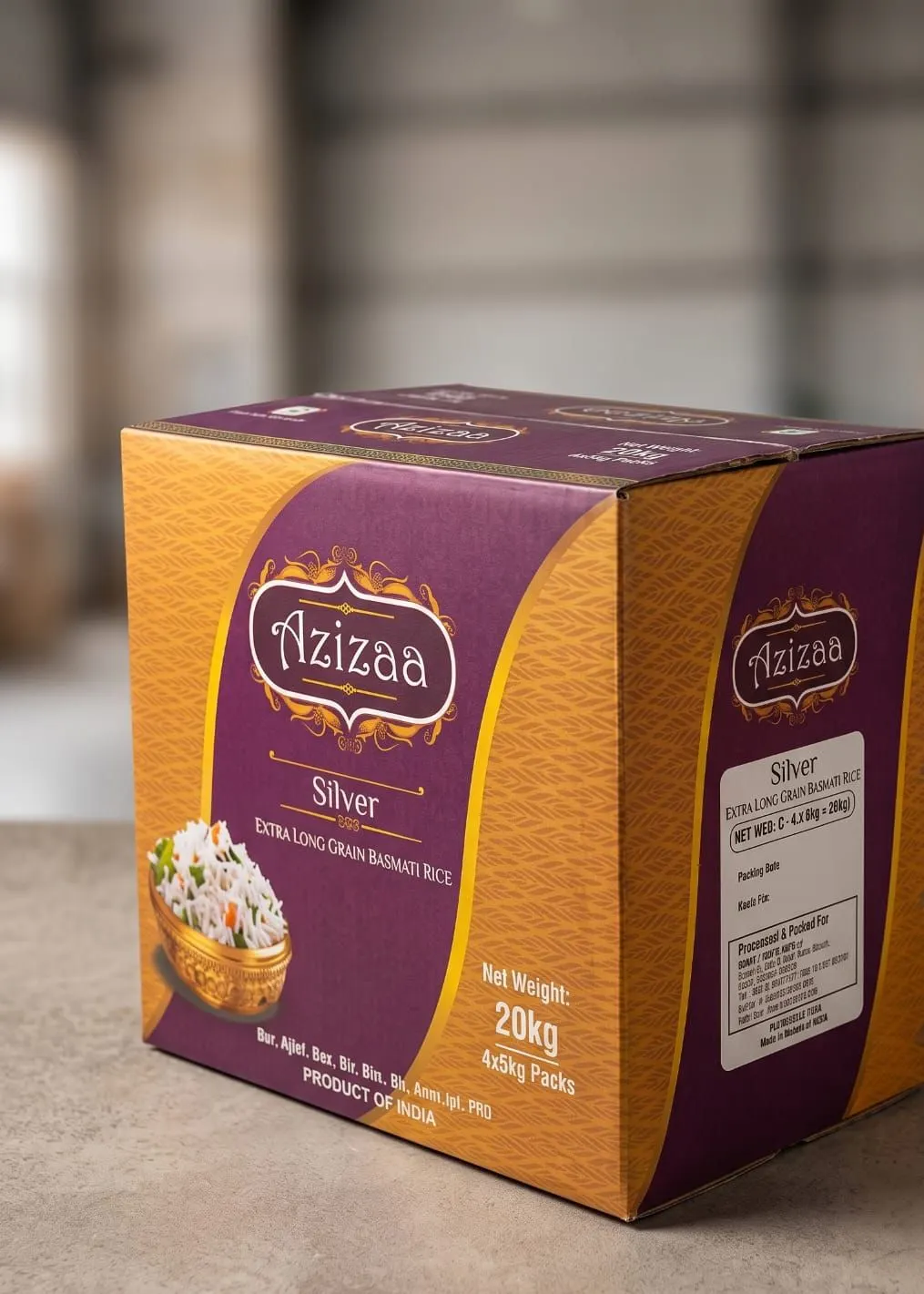 Full-colour printed corrugated case for 20 kg basmati rice
