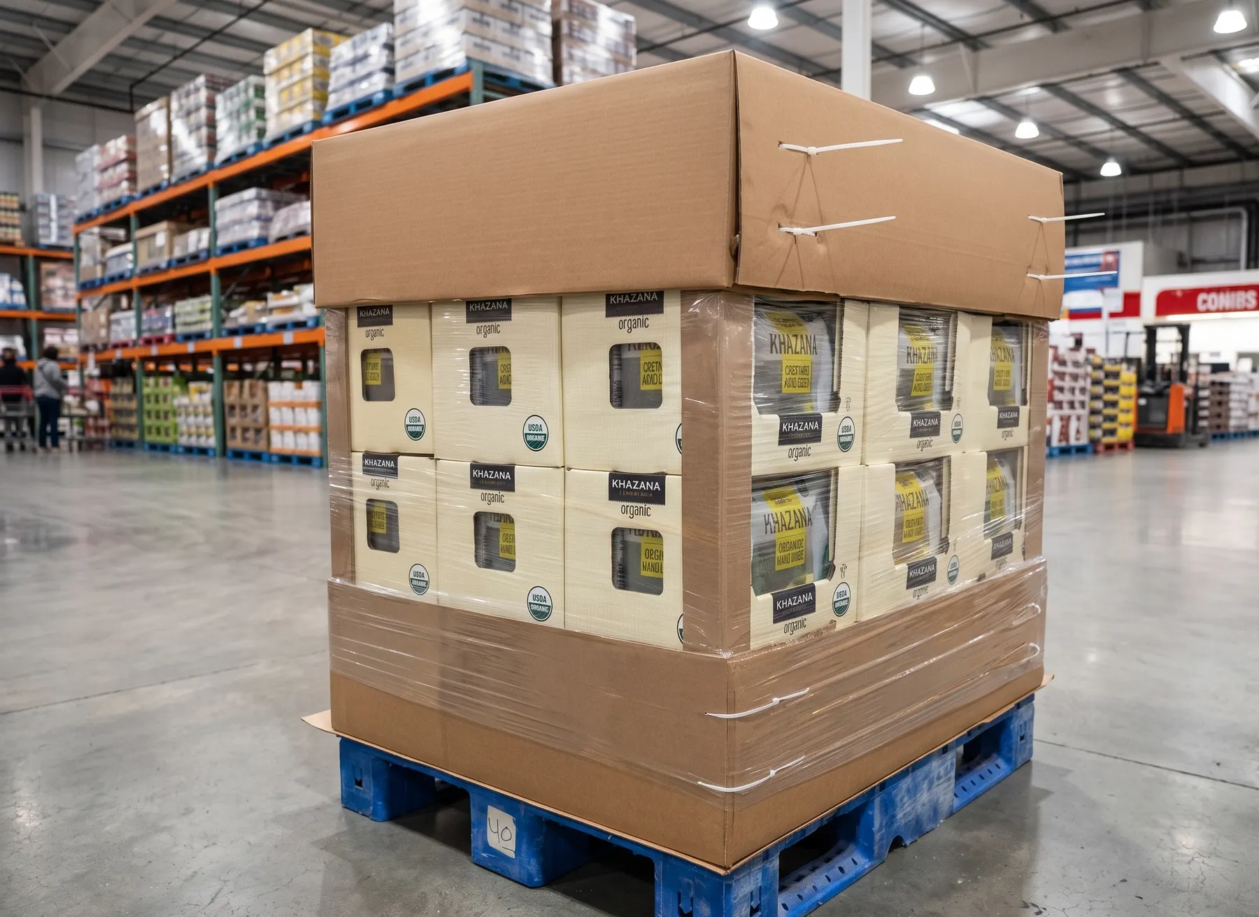 Unit load with a corrugated pallet cap and wrap