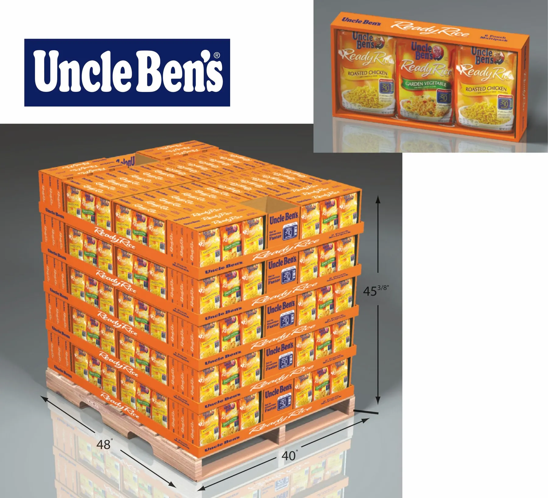 Pallet cubing plan for printed rice shippers on a 48 × 40 pallet
